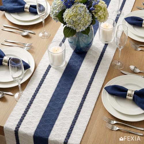 Image of FEXIA Boho Table Runner with Tassels for Fall Home Decor 12x72 Blue Decor