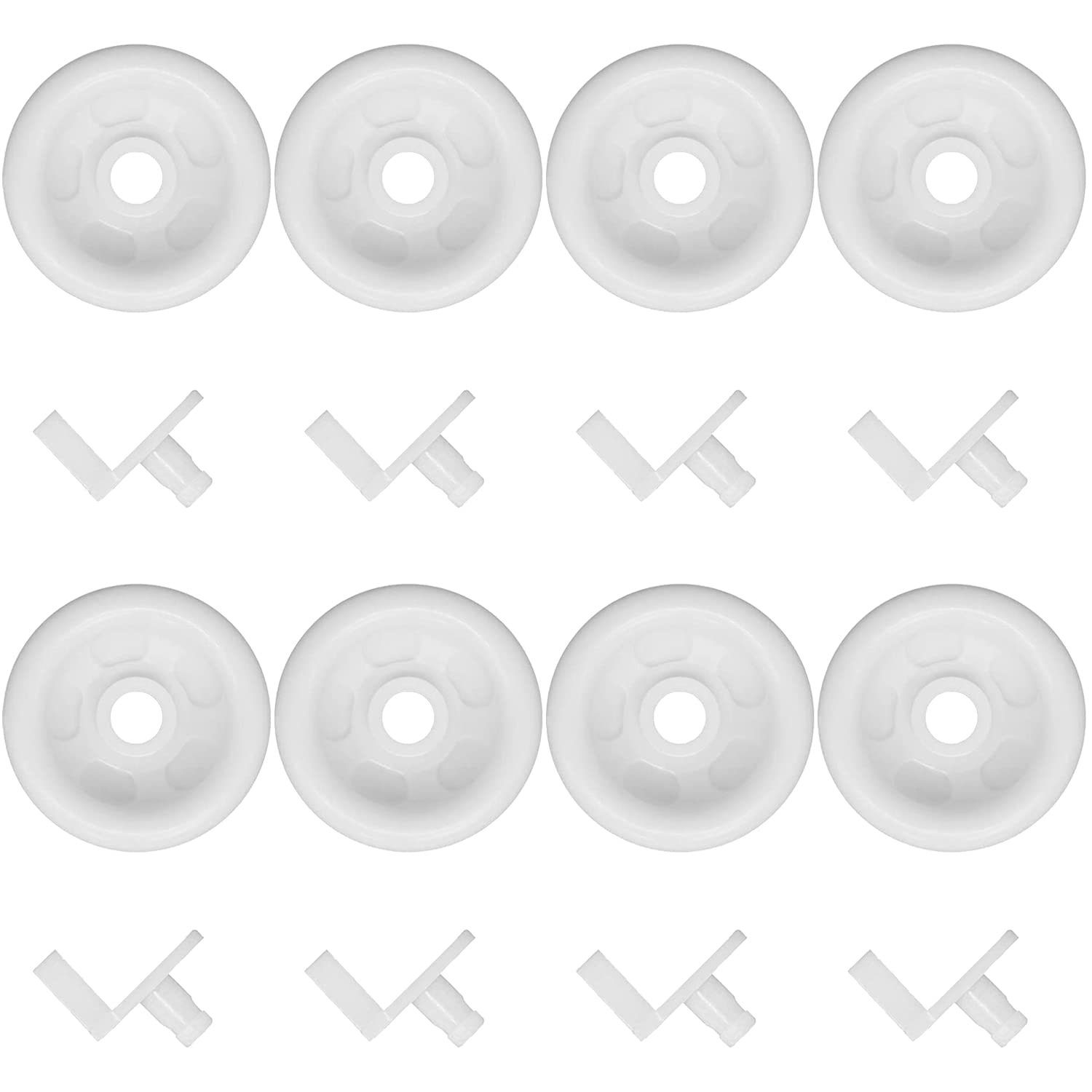 Upgraded WD12X271 Dishwasher Roller Wheels & Axle (8-Pack) by PartsBroz - Compatible Hotpoint Kenmore GE - Replaces AP2039084 AH259136 EA259136 - Diameter 1.5 inches, For Lower Rack