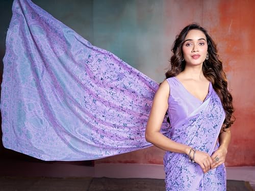 Image of Garden Vareli Floral Print Crepe Saree With Unstitched Blouse Piece