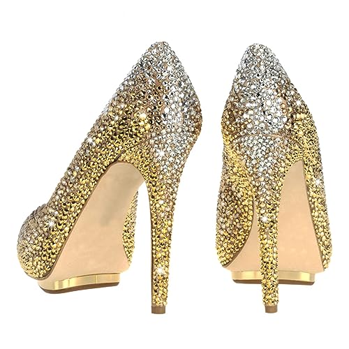 XYD Women Plated Platform High Heels Pumps Peep Toe Fancy Crystals Rhinestones Stilettos Gorgeous Evening Shoes3