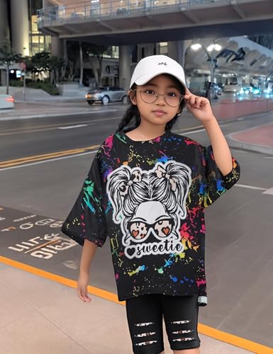 Image of Girls Clothes Short Sleeve Tie Dye Top Shorts and Pants 2PCS Girls Summer Outfits Size 6-16