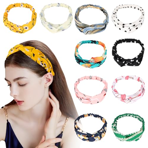 Dadabig 10Pcs Banda para Cabeza Mujer Diadema de Lazo Diademas para Mujer, Diadema con Alambre Flexible Diadema Retro para Mujeres Chicas Niñas (10 Colores, 82cm)