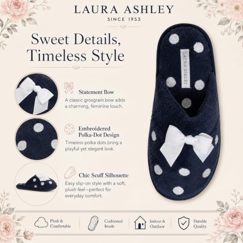 Image of Laura Ashley Ladies Embroidered Soft Terry Plush Scuff Slipper