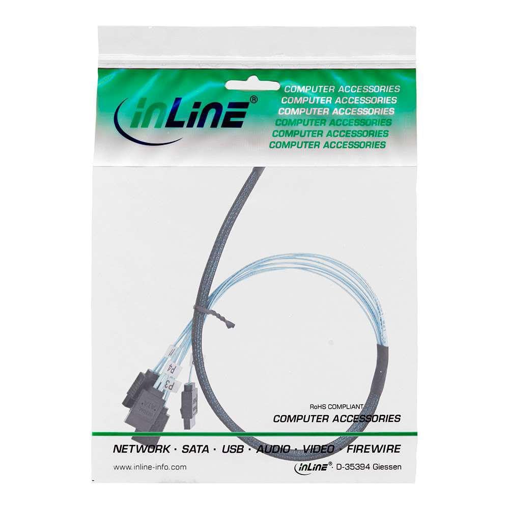 INLINE 27646A. Długość kabla: 0,5 m, Złączka 1: SFF-8654 Male, Złączka 2: 4X SATA 7-Pin Marka