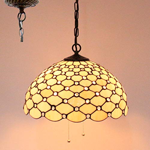 Image of WERFACTORY Tiffany Pendant Light Fixture Stained Glass 16 Inch Hanging Lamp