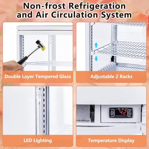 Image of GarveeLife Commercial Display Refrigerator, 2.0 Cu.Ft. Pastry Display Case for Bakery with LED, Frost-Free, Sliding Door, Commercial Fridge Display Case for Cafe and Restaurant, 4-Tier Design, White