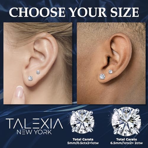 Moissanite Stud Earrings for Women & Men – VVS1 GH Color, Hypoallergenic 925 Sterling Silver with 18K White Gold Rhodium Plating, Push & Screw Backs – 1ct & 2ct Lab-Created Diamond Alternative Push & Screw Back Combo3