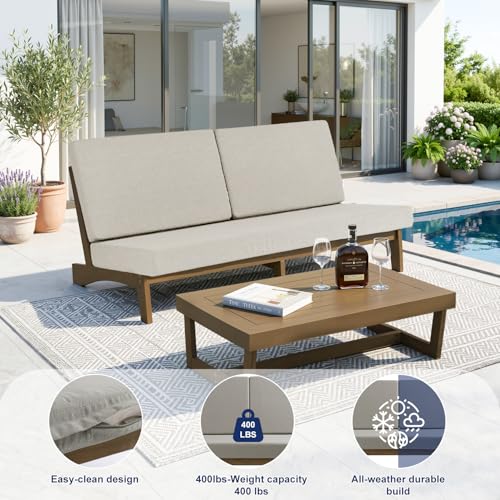 Image of Pia Ricoo 1-Piece Patio Furniture Set, Outdoor Wood Sofa with 4.5-Inch Thick Cushions, All-Weather Conversation Set for Backyard, Deck, Lawn - Light Camel