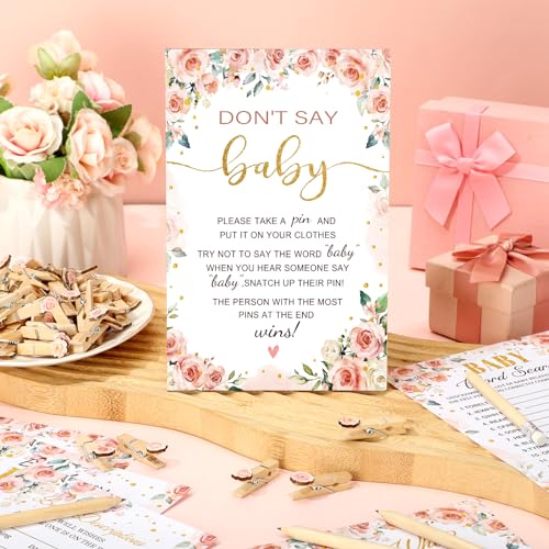 Image of Patelai 321 Pcs Baby in Bloom Baby Shower Decorations Pink Floral Gender Reveal Decorations Set 5 Don't Say Games Serve 50 Guests for Pink Floral in Bloom Gender Reveal Birthday Party Decor Supplies