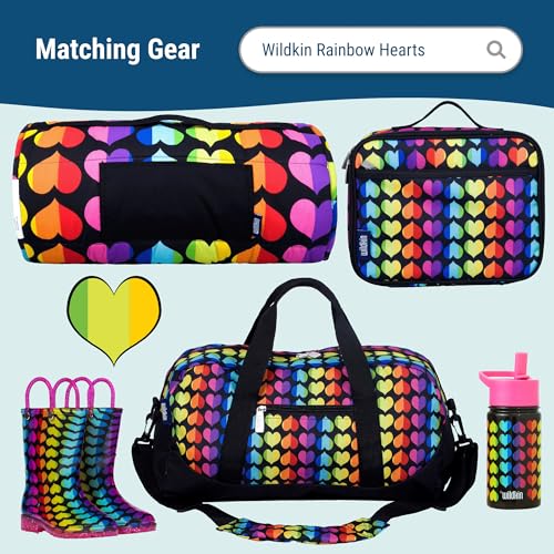 Image of Wildkin 15 Inch Backpack for Boys /Girls, Rainbow Hearts | Ages 5-10, padded straps, side water bottle pocket - coordinates with matching Wildkin lunch boxes and water bottles