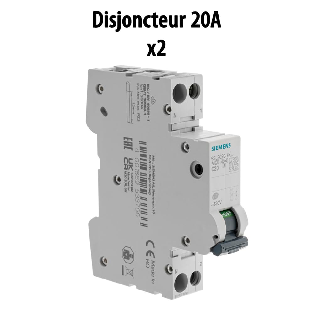 SIEMENS - Lot De 8 Disjoncteurs Modulaires Ph+N – 3×10A, 3×16A, 2×20A