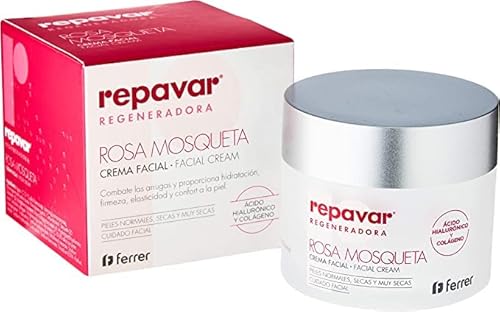 Repavar - Crema Facial Hidratante - Rosa Mosqueta, Ácido Hialurónico y Colágeno - Enriquecida con Vitamina E y Manteca de Karité - Regenera la Piel y Retrasa los Signos de la Edad - 50 ml Cover