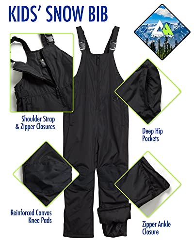 Arctic Hero Kids' Snow Bib – Unisex Boys' And Girls' Insulated Waterproof Snow Pants Ski/Snowboard Overalls (4-18), Size 16-18, Black #TOP1