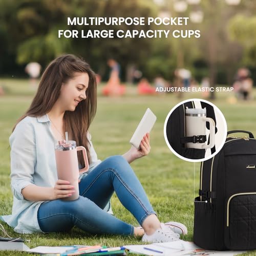 Image of LOVEVOOK Laptop Backpack for Women with Pouch Pocket for Large Capacity Cup,18 Inch Teacher Nurse College Work Backpack Purse,Waterproof Laptop Bag Computer Back Pack for Travel,Black+Wicker pattern