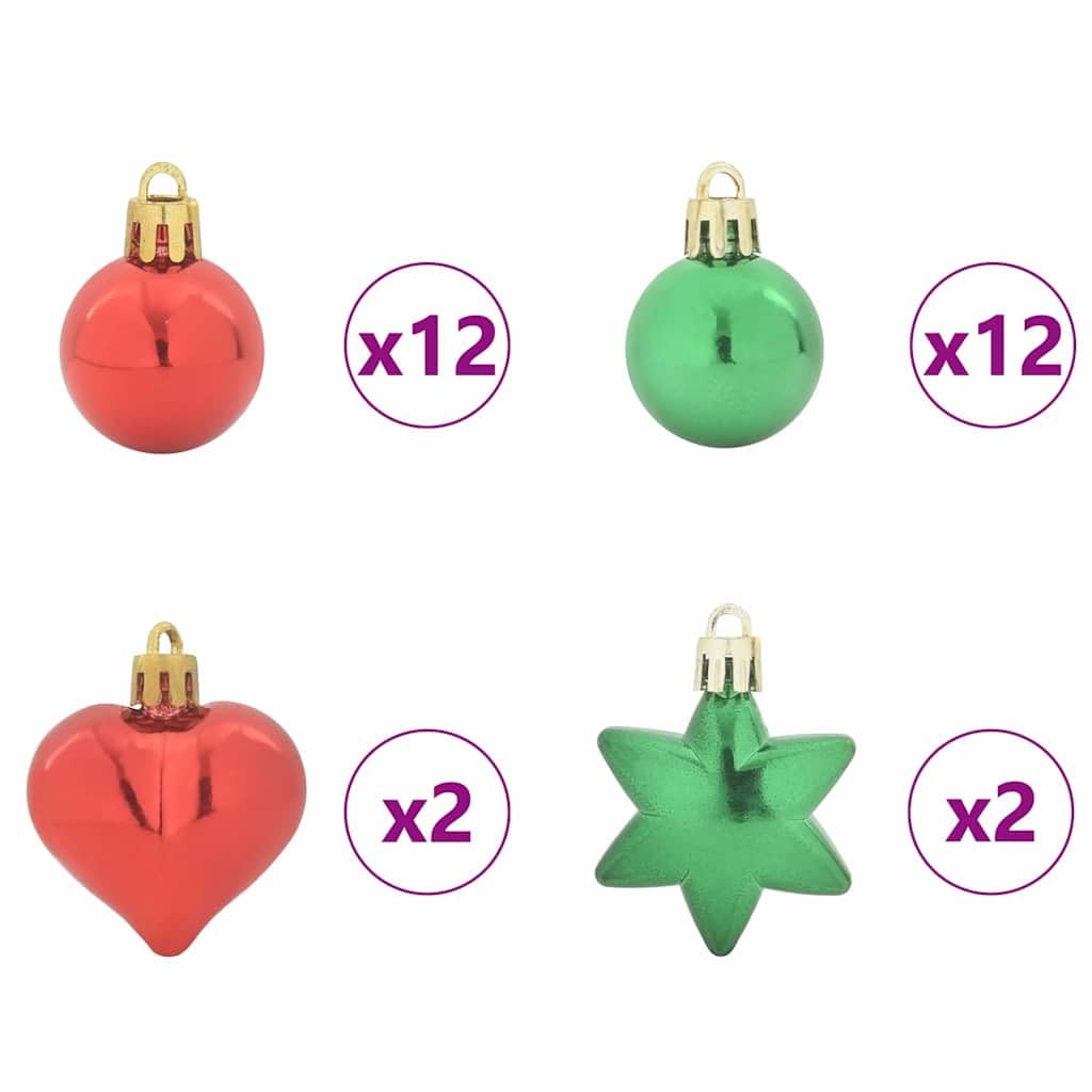 Weihnachtskugel Set 40-teilig Rot und Grün Kunststoff, Ø 6 cm, glänzende Kugeln und Herz und Stern Deko für Christbaum Schmuck, für Innen und geschützten Außenbereich