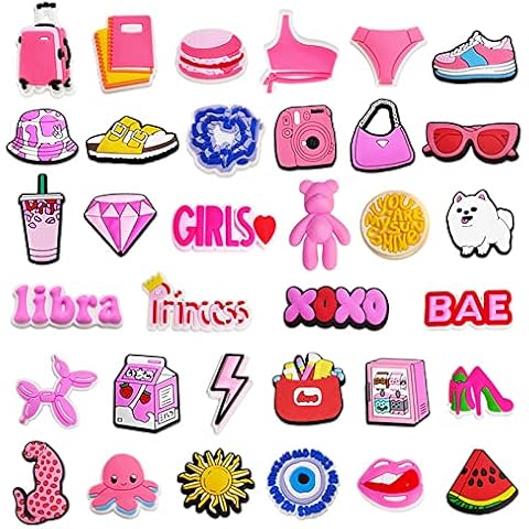 EGEKTBH Shoe Charms, 34/36 Pcs Pink Shoe Charms Decoration for Shoe Charms and Wristband, Cute Shoes Accessories for Girls Women Kids for Birthday Gift Christmas Gift Party Favors (34) Cover