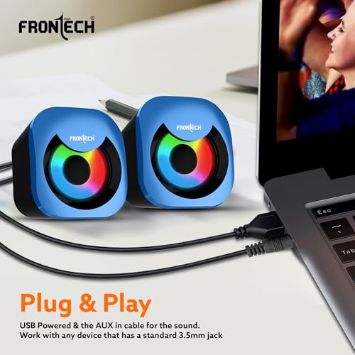 Image of FRONTECH 2.0 Multimedia Speakers | 8W Output | RGB Lighting | USB-Powered | 3.5mm AUX | 1-Year Warranty (SPK-0015)