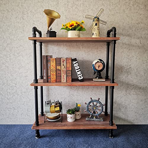 Anynice 3 Tier Industrial Pipe Bookcase, Rustic Farmhouse Bookshelf With Solid Wood For Living Room, Kitchen, Office #TOP10