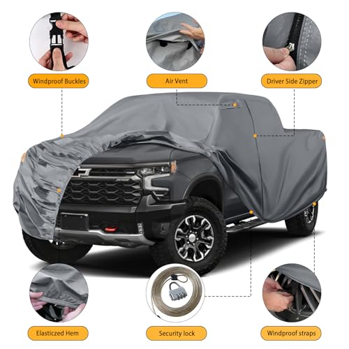 Image of Waterproof Premium Truck Covers Replace for Ford F-Series,Chevy Silverado,Dodge Ram CrewCab 5.5 ft, 10 Layers Heavy Duty with Cotton Liner Car Cover with Zipper Door for Snow Rain Dust Protection
