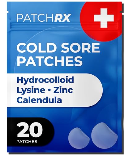 PatchRx Cold Sore Patches for Lips (20 Patches) Lysine Calendula & Zinc Hydrocolloid Cold Sore Patch for Lip (Night or Day-time Remedy) Fever Blister Patches