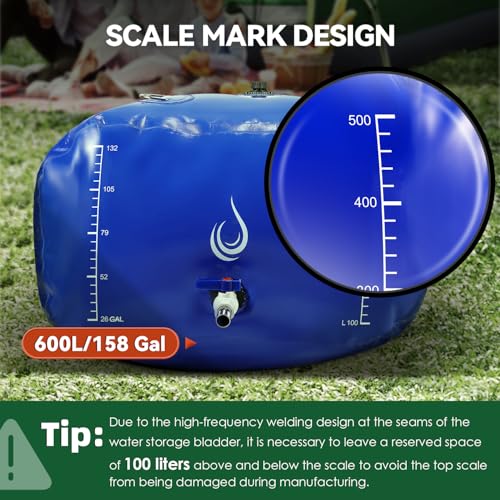 Image of LANUEVA 158 Gal /600L Portable Water Storage Bladder, 1000D PVC Foldable Water Tank with Spigots and Overflow Kit, Water Storage Containers for Emergency Water, RV, Irrigation&Camping (Blue, 600L)