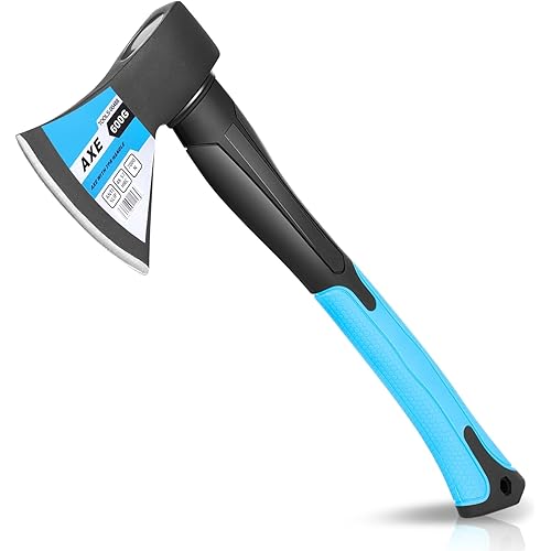 Auto Dynasty 15" Wood Axe, Blue Wood Chopping Axe with Anti-Slip and Shock Reduction Handle, Wood Splitter Camping Outdoor Hatchet with Forged Steel Blade for Wood Splitting and Kindling