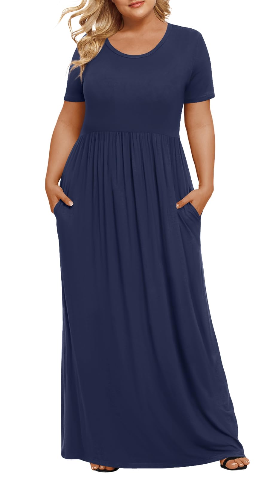 LONGYUAN Women's Plus Size Maxi Dresses for Curvy Women Summer Short Sleeve Casual 2026 Long Dress XL-6XL