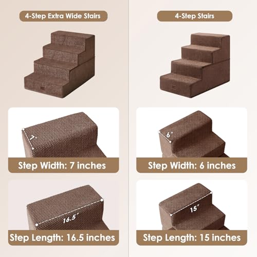 Image of EHEYCIGA Dog Stairs for Bed 20 inch H, 4-Step Extra Wide Dog Steps for High Bed, Pet Steps for Small Dogs and Cats, Non-Slip Balanced Pet Ramp Indoor, Brown