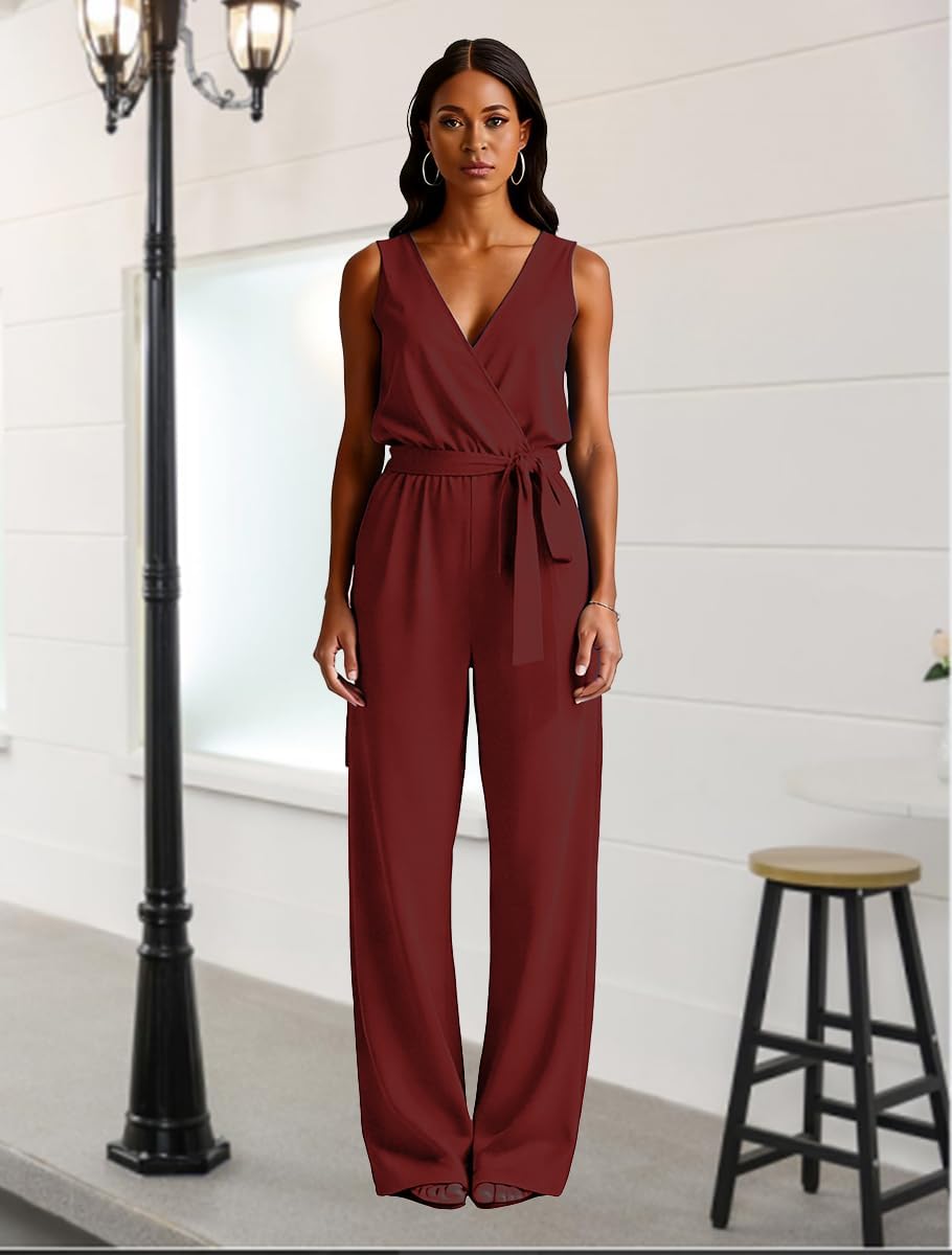 DeftSharp Women's Sexy Cocktail Party Clubwear Casual Working Rompers Club Back Zip Belt Long Jumpsuit - Image 6