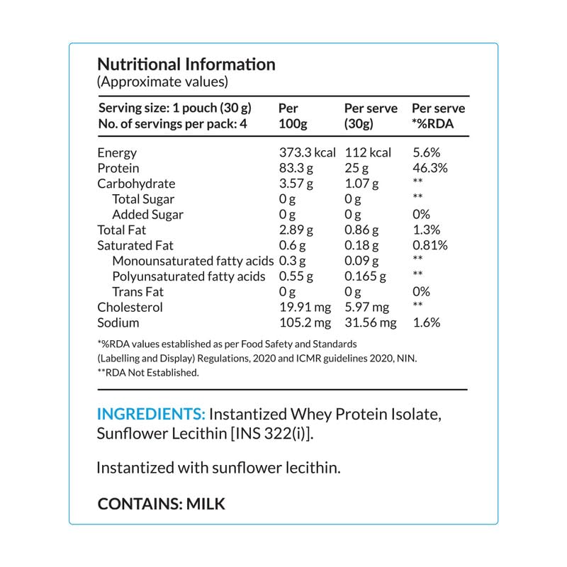 Image of Nutrova Whey Protein Isolate Unflavoured Travel Pack | 25g Protein per 30g Scoop, 5.5g BCAAs | No Added Sugar | Easy to Digest Protein Powder for Men & Women