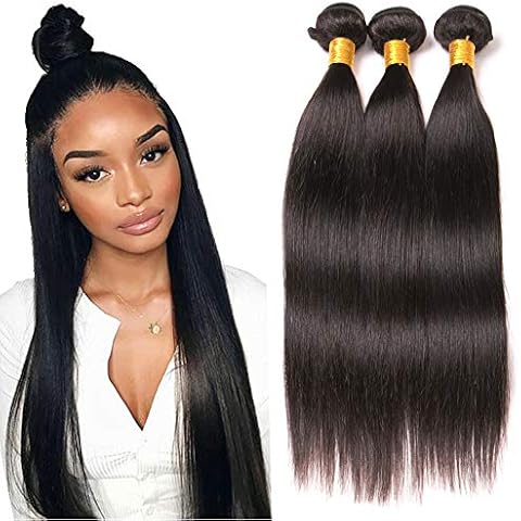 Straight Hair Bundle 3 Pcs Brazilian Virgin Hair Weave 9a Human Hair Bundles for Black Women Sew in Hair Weft True to Length 14 16 18 Inch Natural Color by Hiyorlik Cover