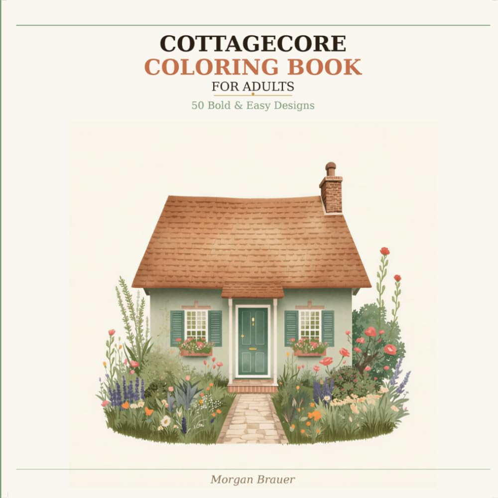 Cottagecore Coloring Book for Adults: 50 Bold & Easy Cozy Cottage Scenes, Wildflowers & Woodland Designs for Stress Relief and Relaxation (Coloring Book for Adults by Morgan)