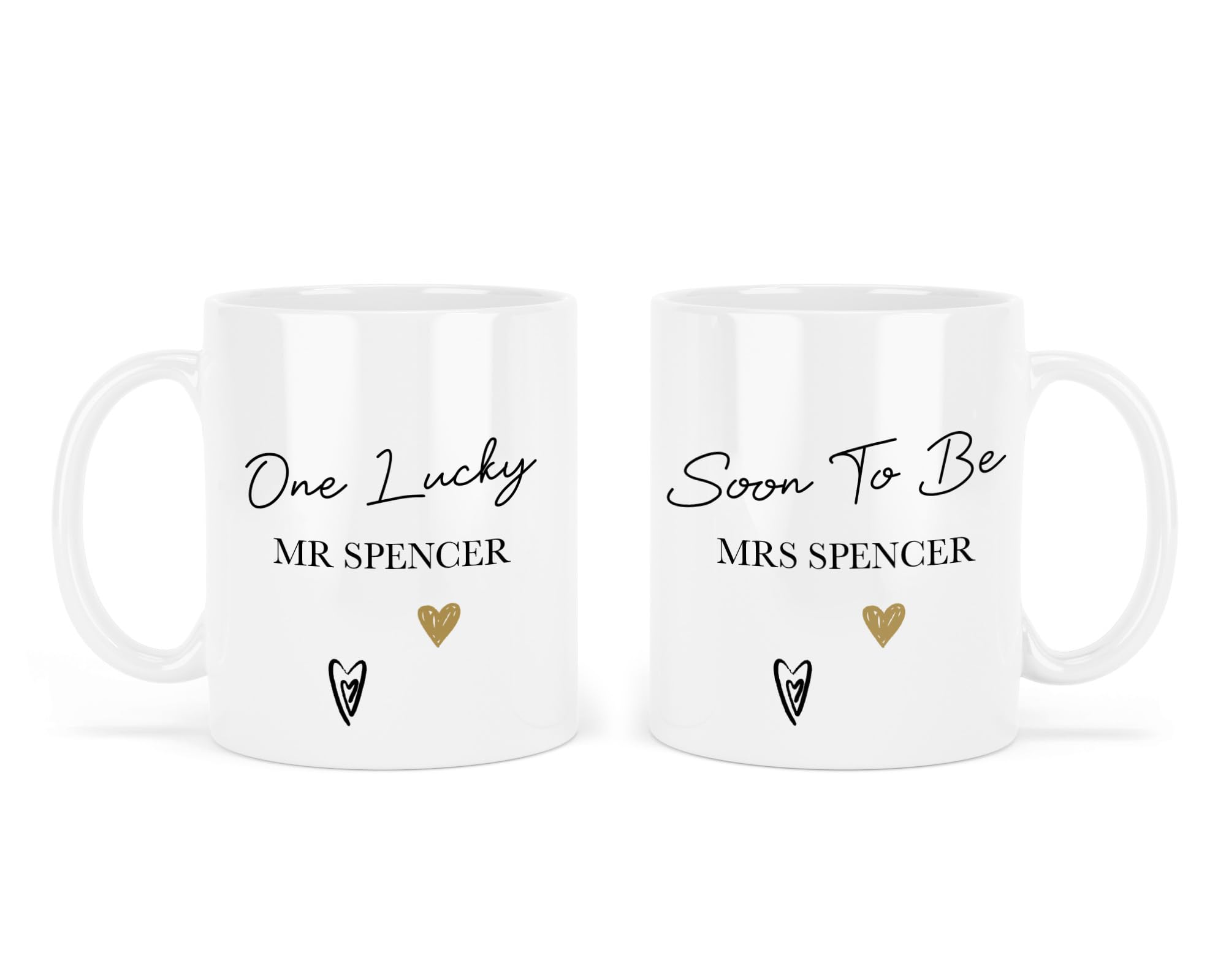 UNIQUEPGIFTSEngagement Gift for a Couple, Soon to Be Mrs, One Lucky Mr, Personalised Couple Newly Engaged Keepsake, 11Oz Ceramic Mug Set x 2