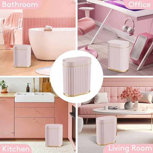 Image of ELPHECO Sensor Trash Can 2 Gallon Waterproof Motion Sensor Trash Can, Automatic Bathroom Trash Bin, Slim Garbage Can for Dorm Room, Pink Gold
