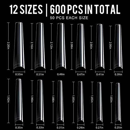 Krofaue 600Pcs Extra Long Square C Curve Nail Tips,12 Sizes Half Cover Acrylic Nail Tips,Clear Straight French Nail Tips,Artificial Press On Press On With Pl Plastic Cases For Nail Salon And Home Diy Nail Art thumb #1