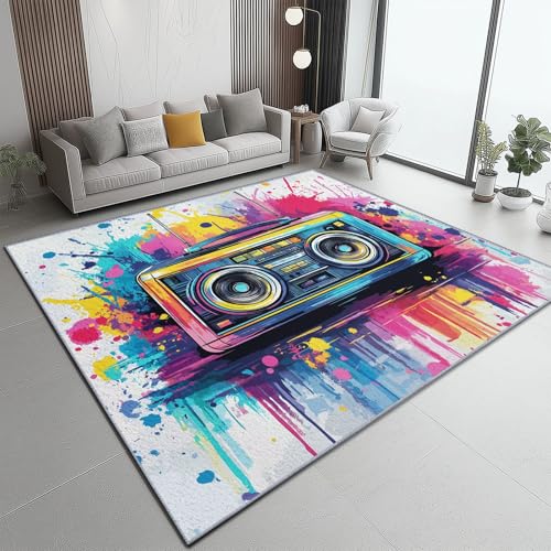 Alfombra de Pelo Corto Brillante Suave Diseño Arte con Tinta de Radio Comedor,Pasillo 140 x 200 cm Decorativas Alfombra de Salón Dormitorio Habitación Vistoso