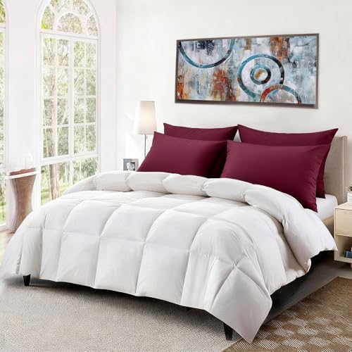 Image of Flat Ultra Thin Bed Pillows King Size Pillow Set of 2 Extra Soft Down Alternative for Stomach Back Sleeper Burgundy 20x36inches