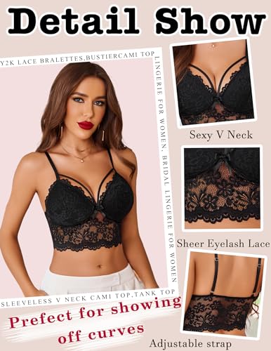 Avidlove Lace Bralette for Women Lingerie Spaghetti Adjustable Strap Tank Camisole Crop Top4