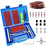 58-teilig Reifenreparaturset für Auto & Motorrad – Professionelles Autoreifen Reparaturset Werkzeug, Edelstahl-Werkzeuge im Aufbewahrungskoffer, Flicken Satz Für Tubeless Reifen aller Fahrzeuge