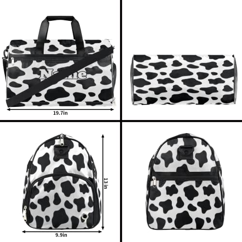 Cow Print Personalized Monogrammed Gym Duffel Bag with Shoe Compartment Cow Print Large Sport Gym Bags Overnight Travel Bags Weekender Bag with Custom Name & Text4