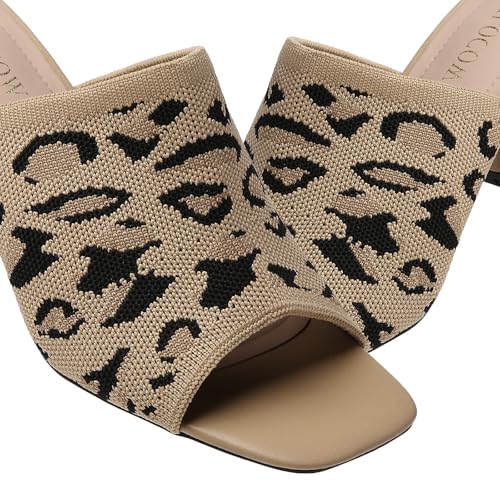 Image of Tilocow Knit Heeled Sandals for Women Square Open Toe Heeled Mules Chunky Block Low Heel Slip On Slides