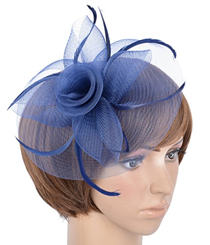 Fascinator on Hairclip for Women Mesh Feather Navy