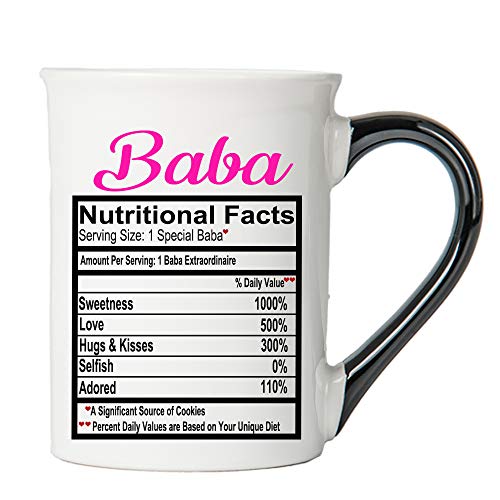 Cottage Creek Baba Mug | Baba Gifts | Nutritional Facts Baba Grandma Coffee Mug 16oz | Best Baba Ever
