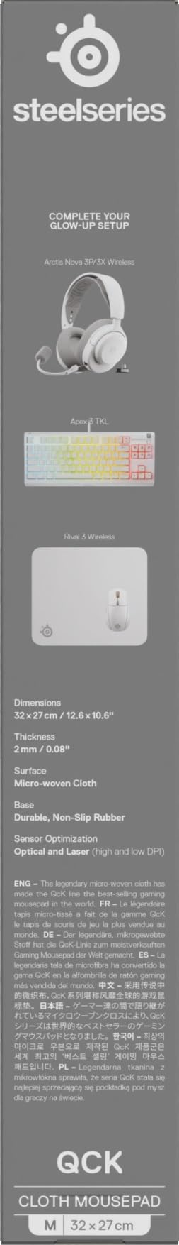 SteelSeries QcK, gamingowa podkładka, średnia - Biała - Antypoślizgowa silikonowa podstawa - Topowe śledzenie, stabilność - opt. dla czujników gamingowych - 320x270 mm - FPS, MOBA, RTS, MMO
