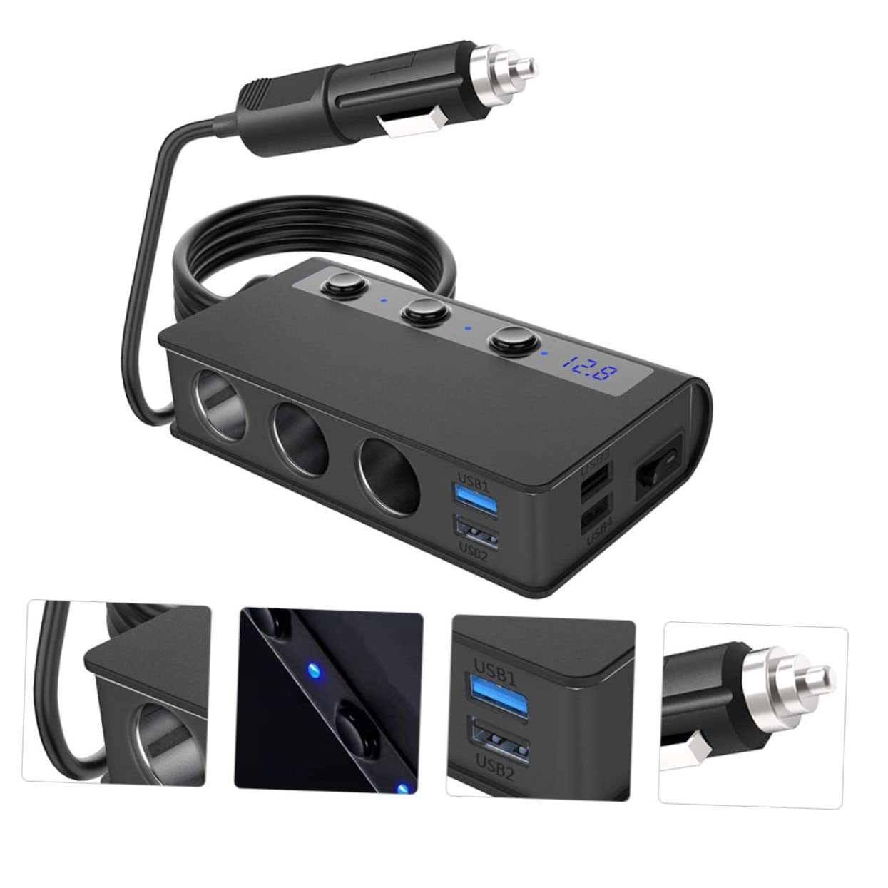 Operitacx Caricatore Auto con Porte USB e Prese Accendisigari Adattatore per Sicura Smartphone e Dispositivi Elettronici Auto
