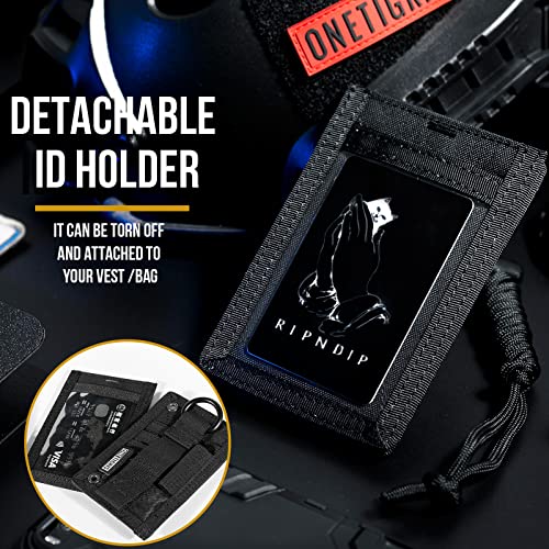 Image of OneTigris Tactical ID Card Holder Hook & Loop Patch Badge Holder Neck Lanyard Key Ring and Credit Card Organizer (Black)