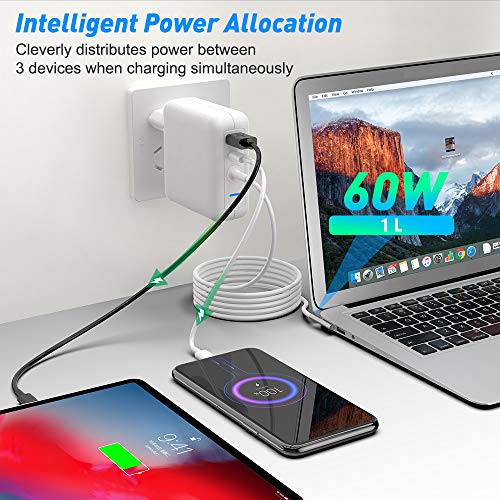 Rocketek Caricatore Mac Book Pro 60W 1 L Tip + 18W Caricatore USB C Alimentazione + 18W USB-A QC3.0 Caricatore, Alimentatore PD USB C per Mac Book Pro Pad Pro, Phone, Galaxy e altro