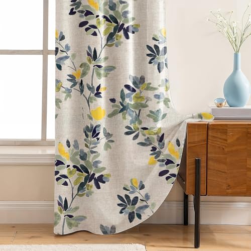Image of LINENWALAS Printed Blackout Curtains for 7 Feet Door | Set of 2 | Digital Printed Floral Drapes | Thermal Insulated, Room Darkening Panels with Grommet Hanging for Living Room (Mustard Petals)