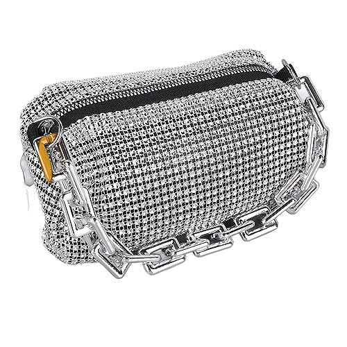 Estink Bolsa de mão elegante personalizada com corrente destacável, excelente material de poliuretano para mulheres bolsa mensageiro, Prata, Trendy and Fashionable