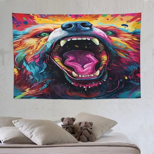 Tapisserie ours décoration murale salon grande tenture murale impression 3D 150×230